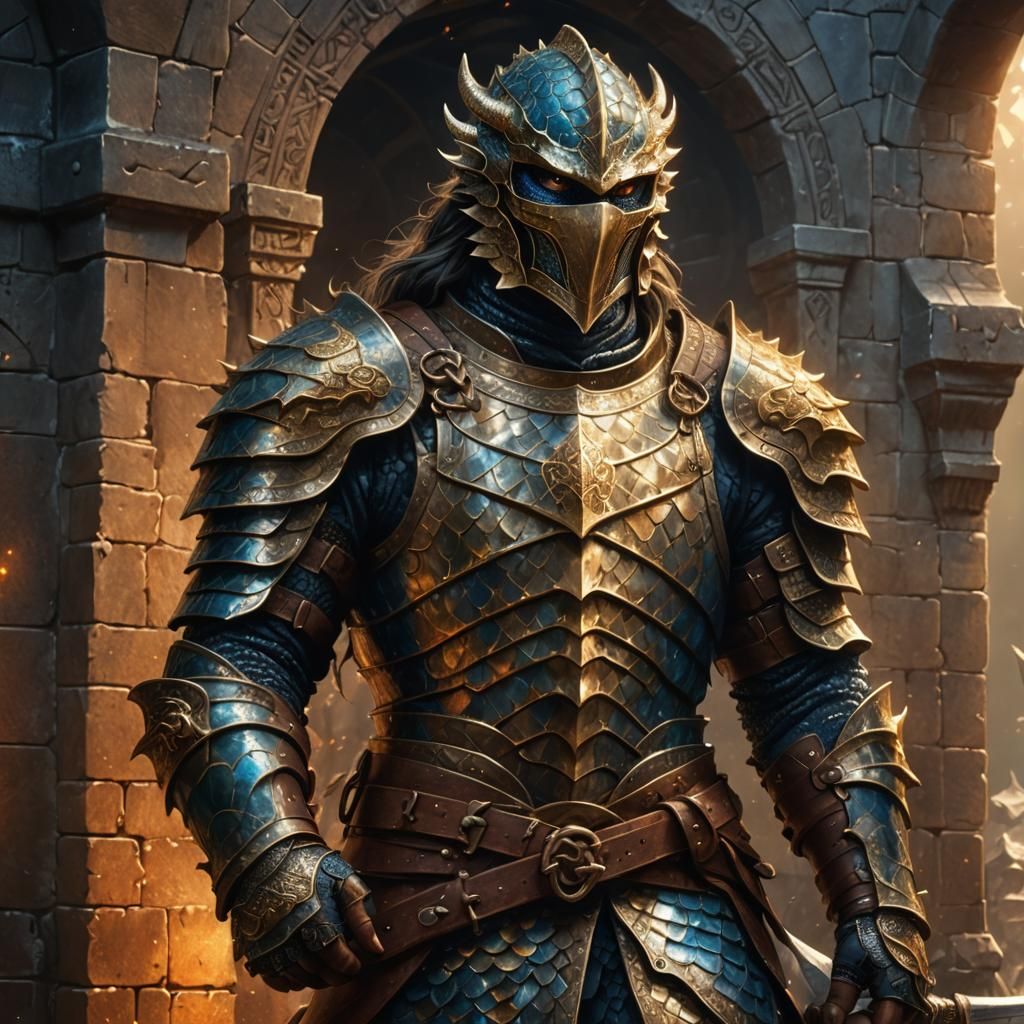 Blue Dragon Scale Mail on Medieval Warrior