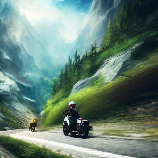 Anime Motorcycle Tour in the Mountains: 8k Concept Art