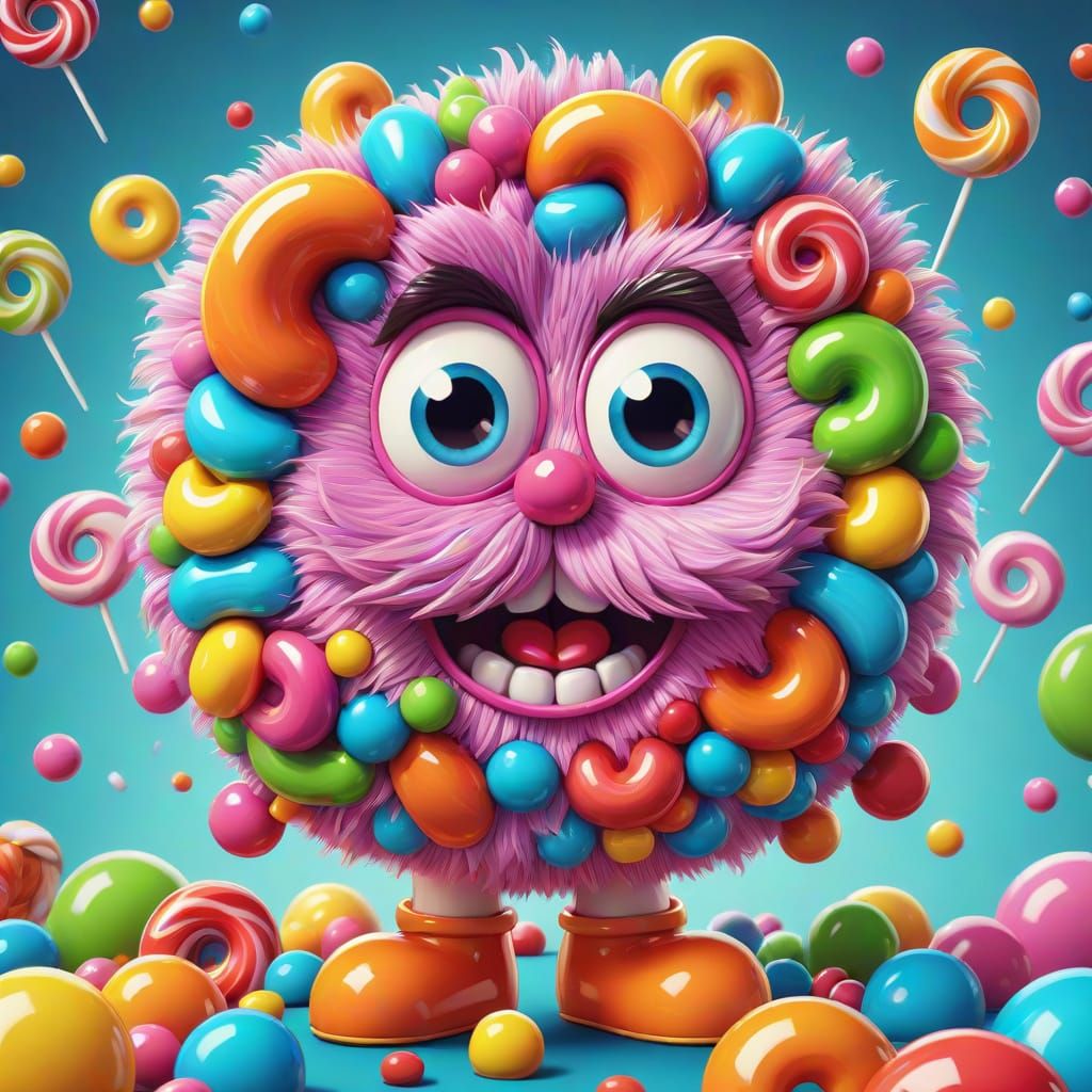 Whimsical Puffy Cartoon Character in Candy Art Style