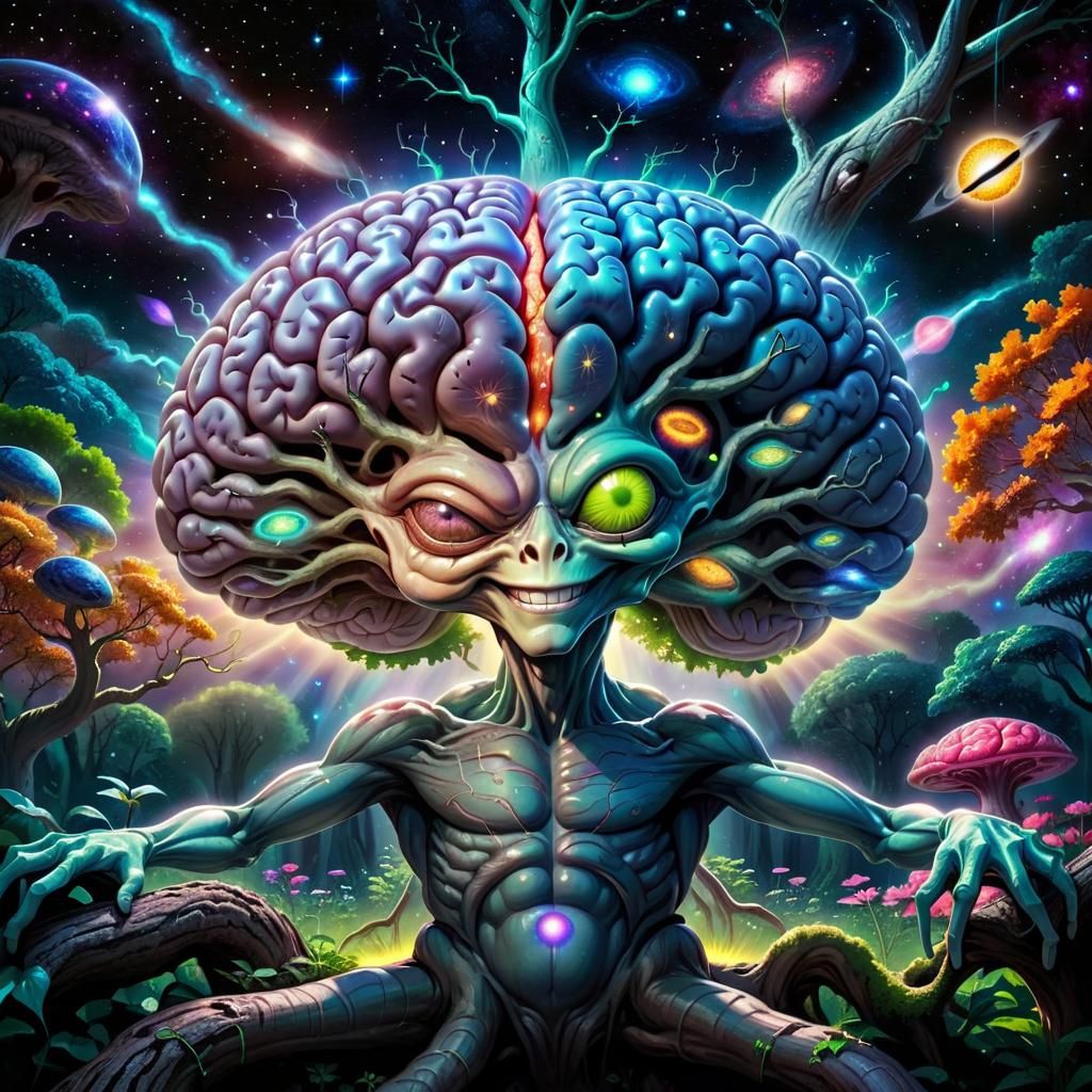 Cosmic Alien Deity Transforms into Lush Garden Giant