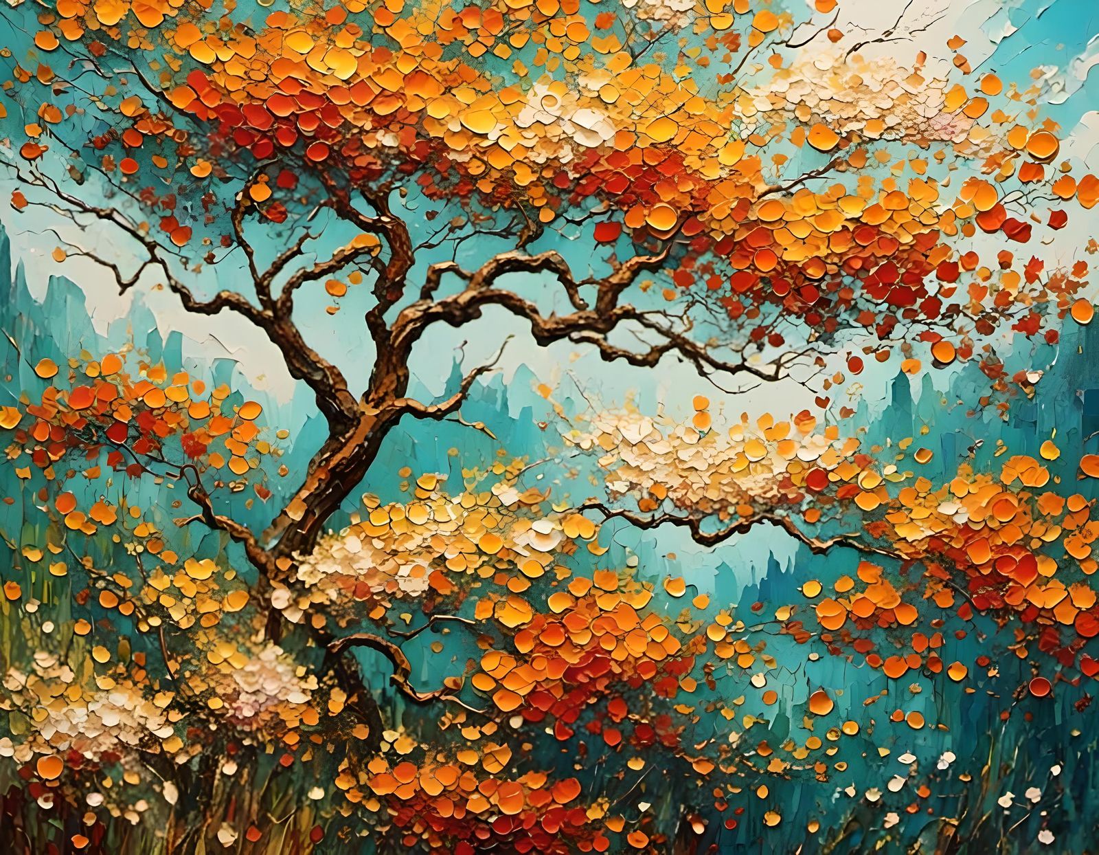 Impasto Landscape Painting of a Solitary Tree