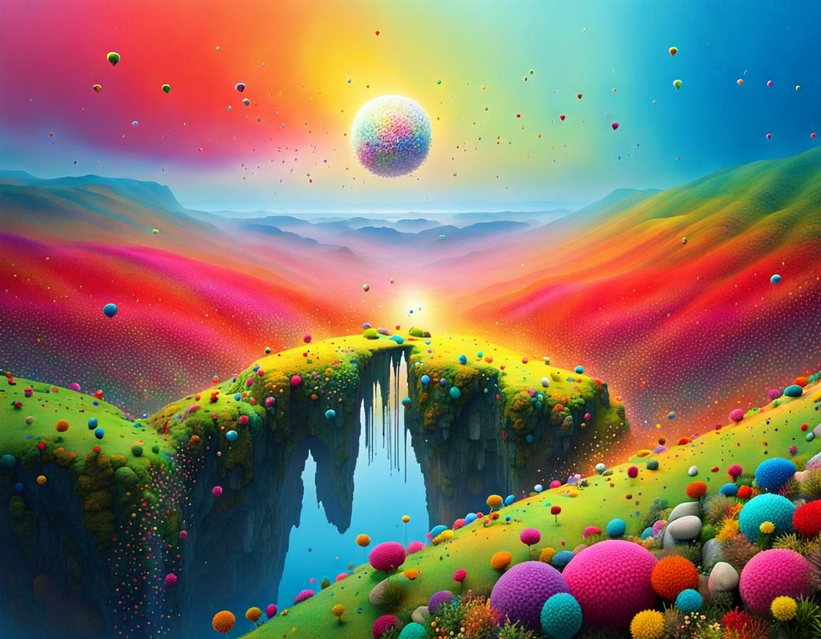 Flying Eyrie in Expansive Pixelscape Landscape