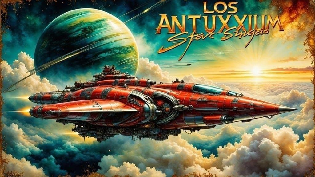 Cyberpunk Military Spaceship in Orbit Over a Distant Planet