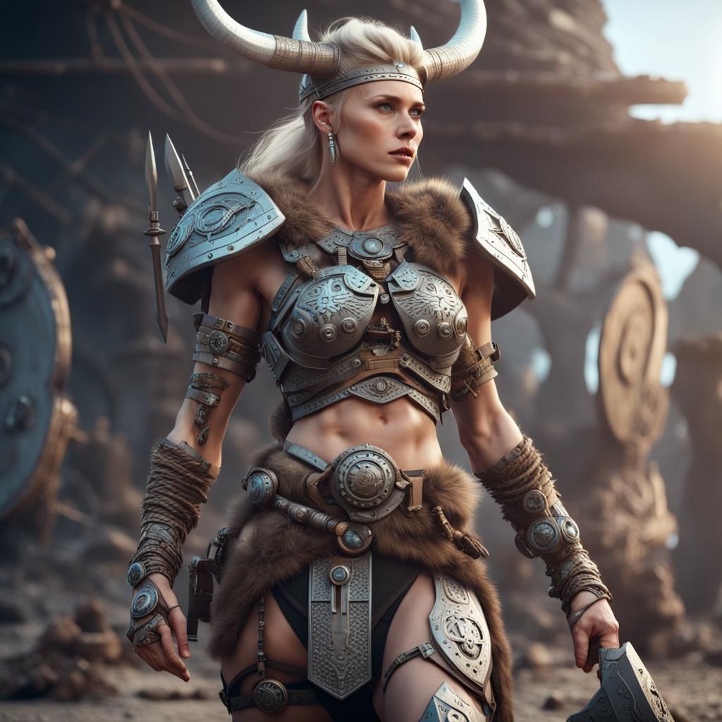Futuristic Viking Woman with Tech Armor in 3D Art
