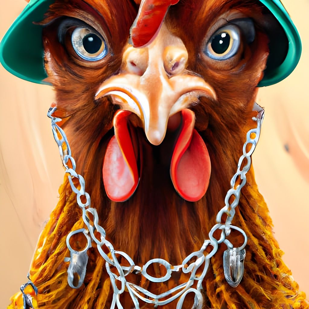 Charming Chicken Portrait with Cap and Chain