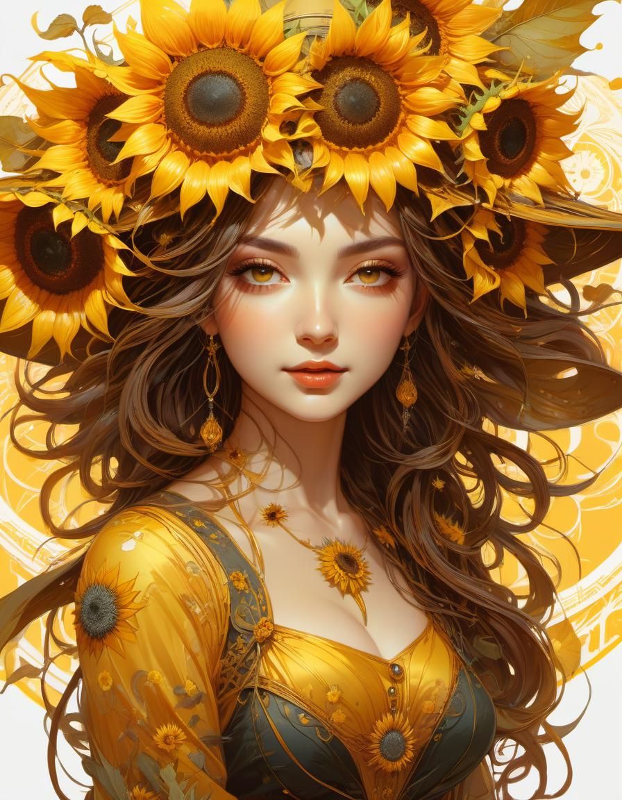 Sunflower Witch Digital Painting in Dark Fantasy Style