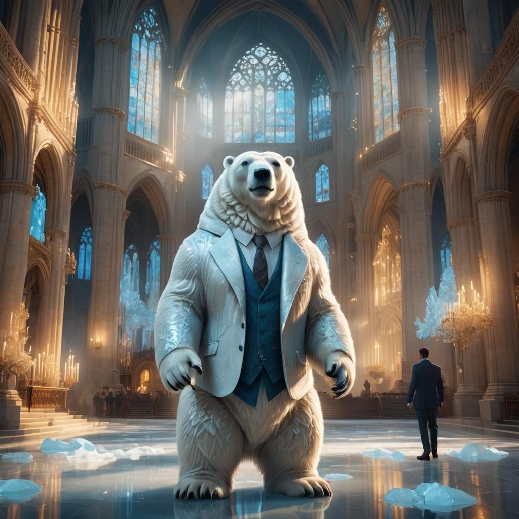 Business Polar Bear in an Icy Cathedral