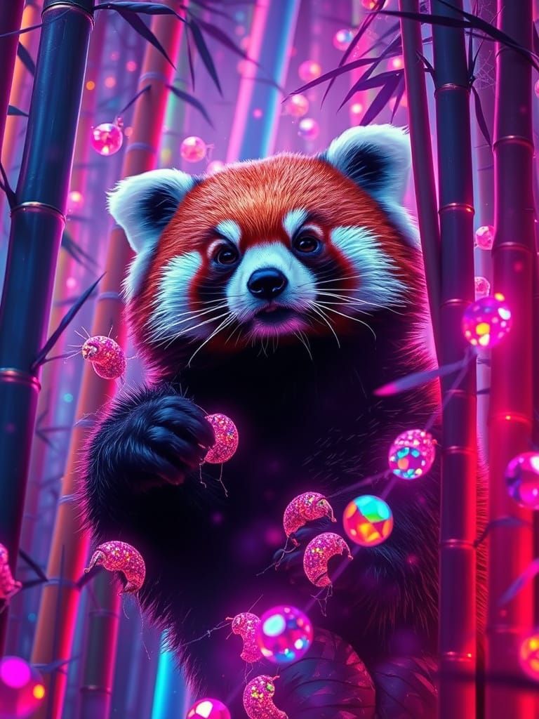 Giant Red Panda in Fiberoptic Forest