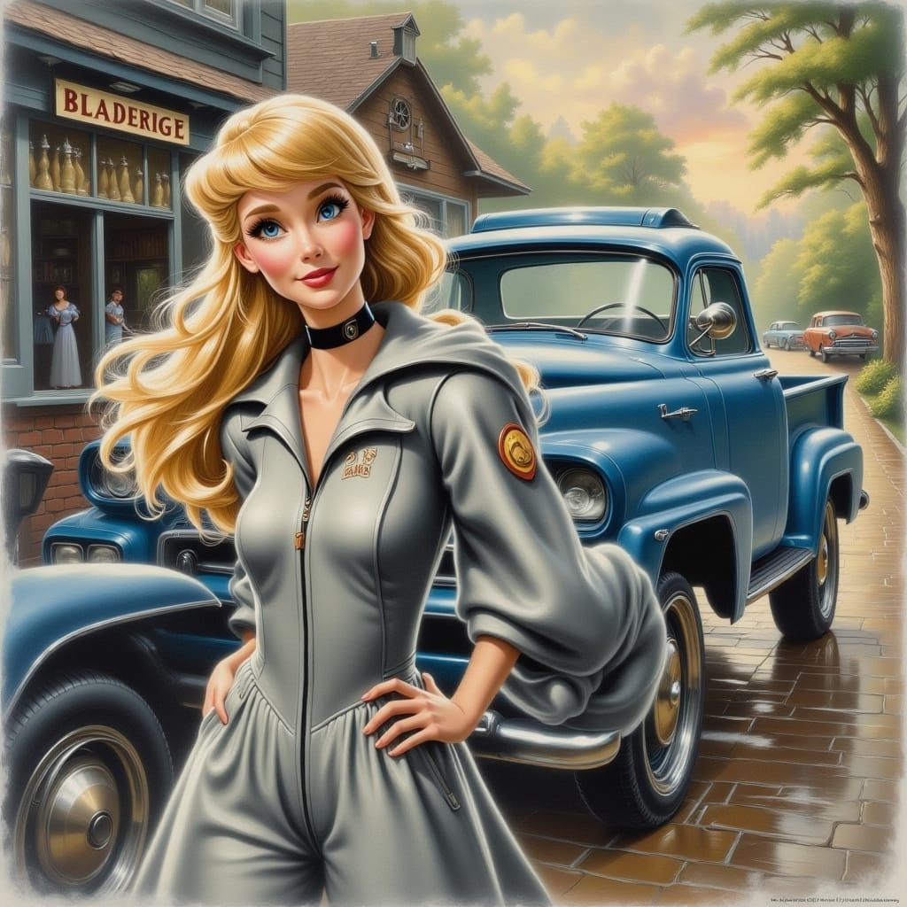 Disney's Cinderella as a Mechanic in Watercolor