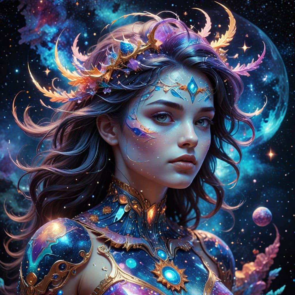 Astral Cosmic Portrait in Holographic Mixed Media