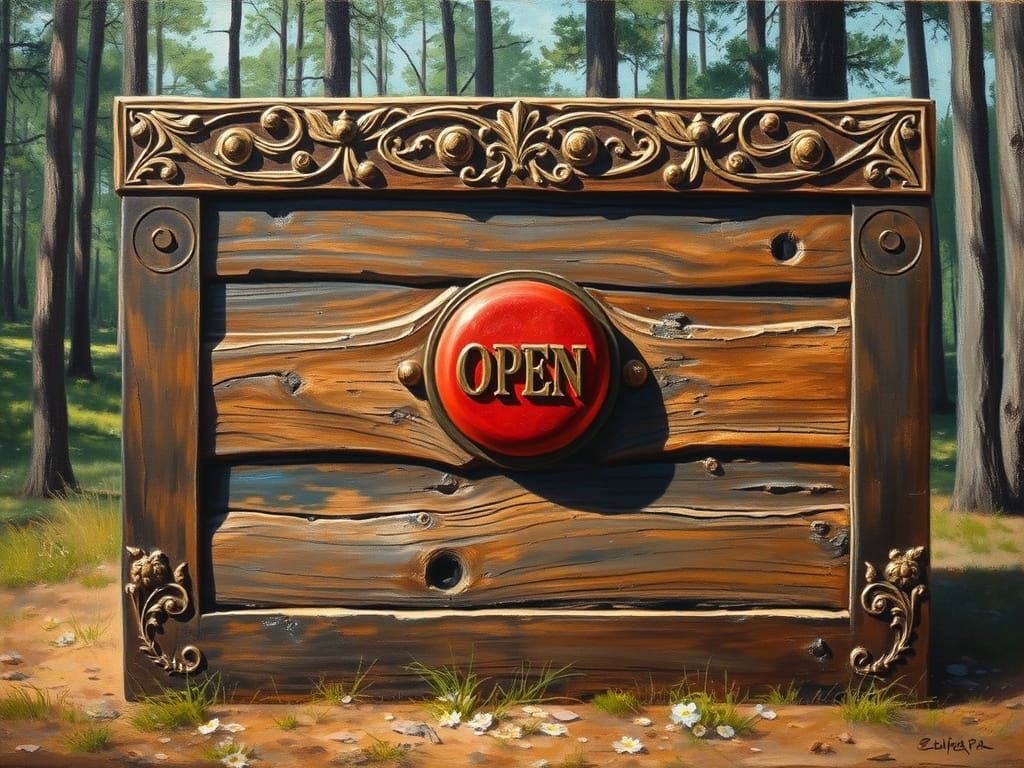 Surreal Oil Painting of a Mysterious Wooden Box in a Forest ...