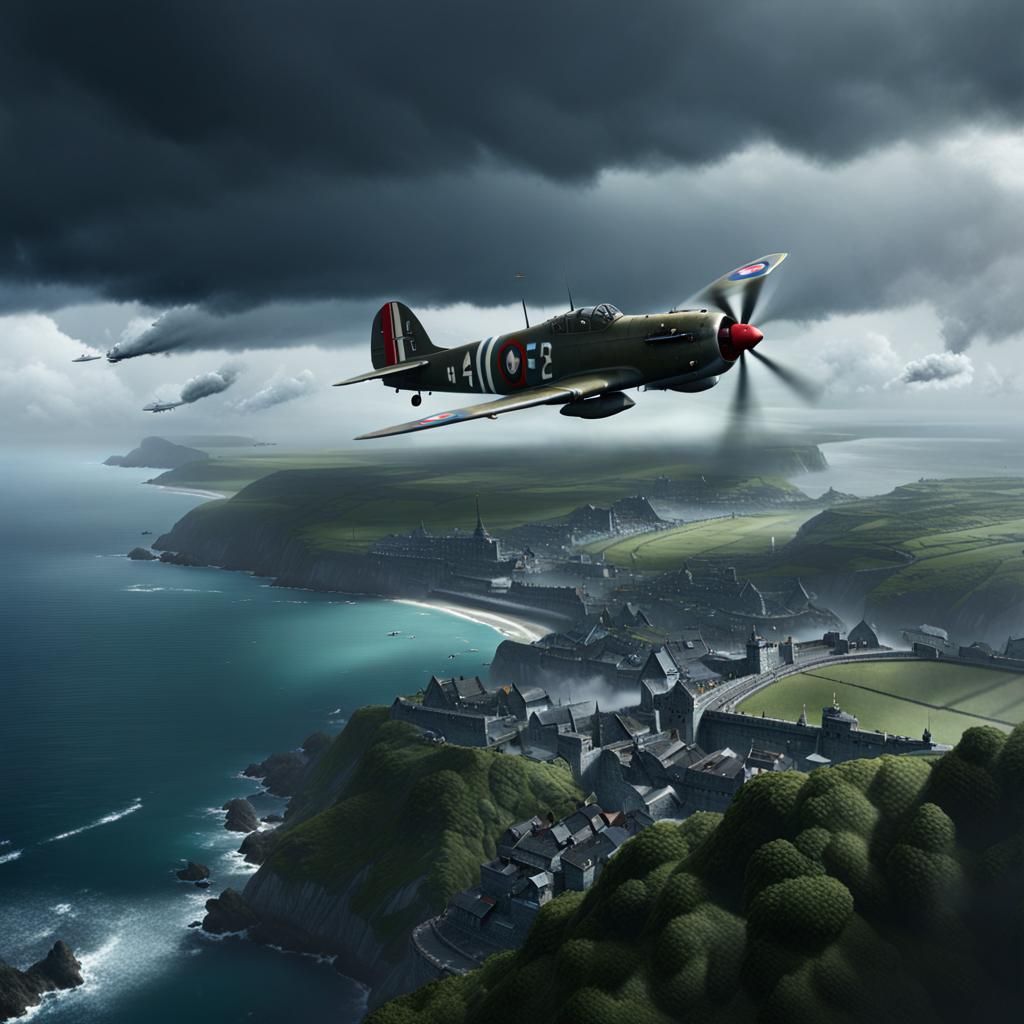 Going solo. A lone spitfire over Dover in World War 2
