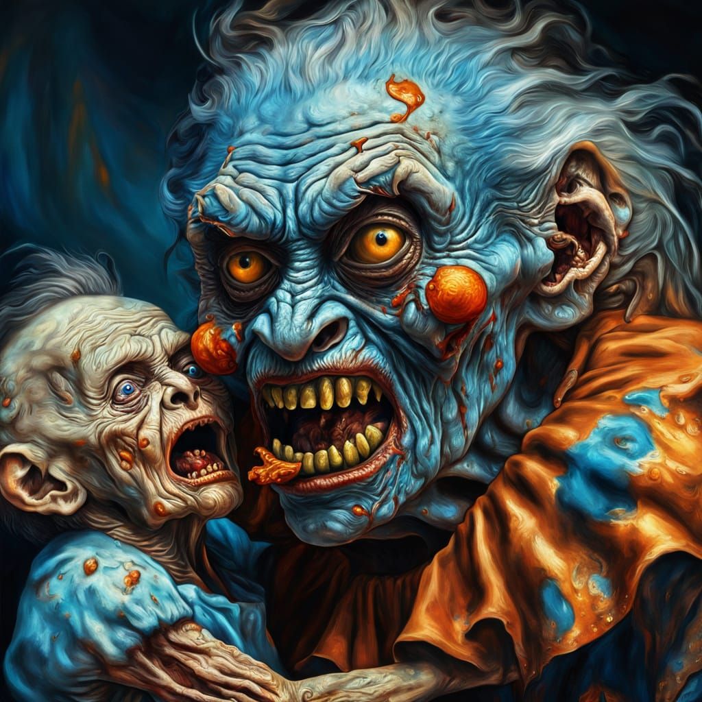 Surreal Grandma Holds Furious Zombie Monkey Clown Toddler in...