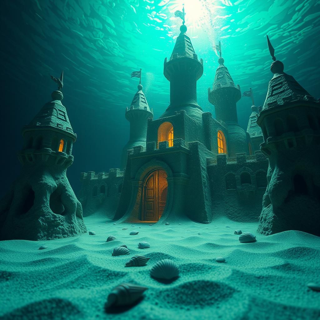 Underwater Sandcastle in Dark Fantasy Style