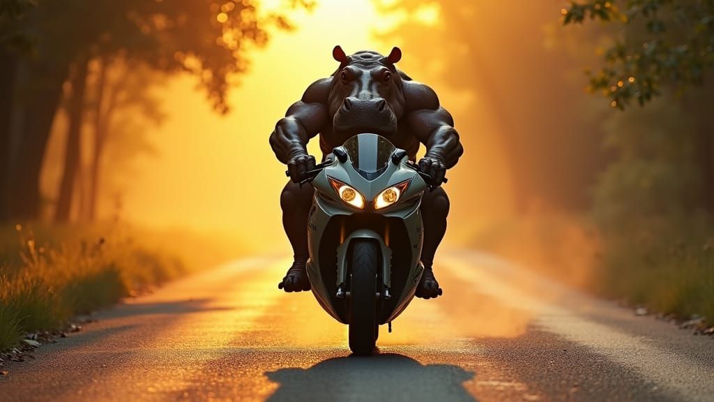 Hippopotamus Rides Suzuki Hayabusa at Golden Hour
