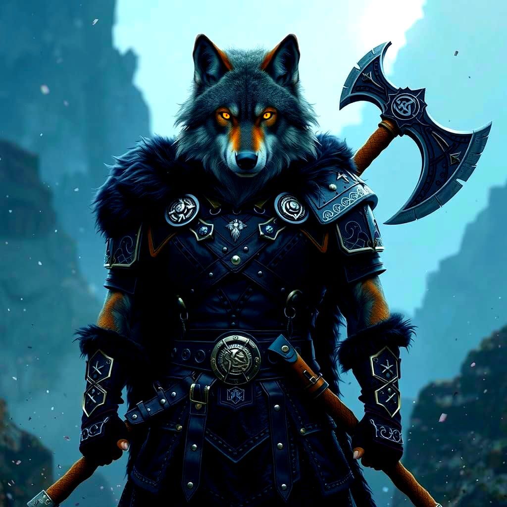 Wolf Viking Hybrid Warrior: Epic Digital Painting