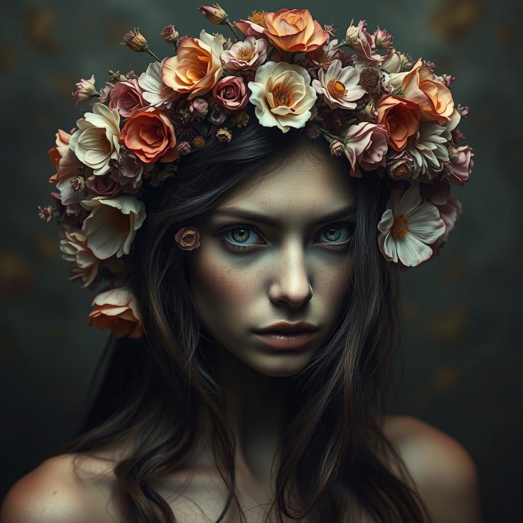 Mysterious Women in a Floral Wreath