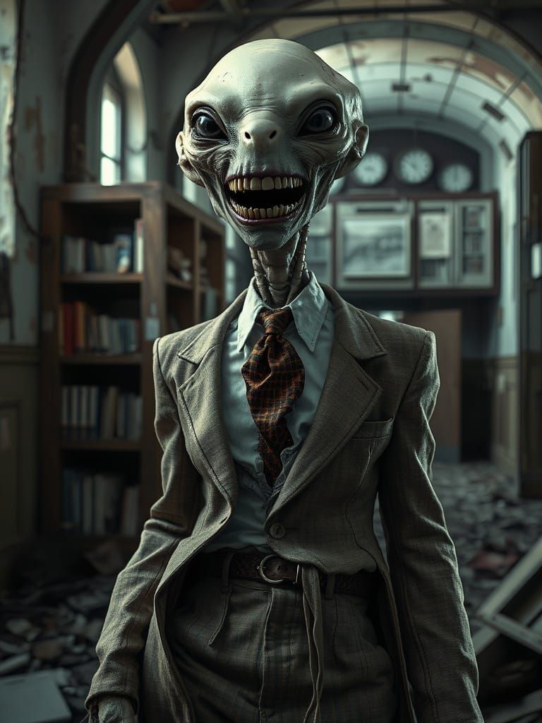 Eerie Alien Portrait in Abandoned Asylum