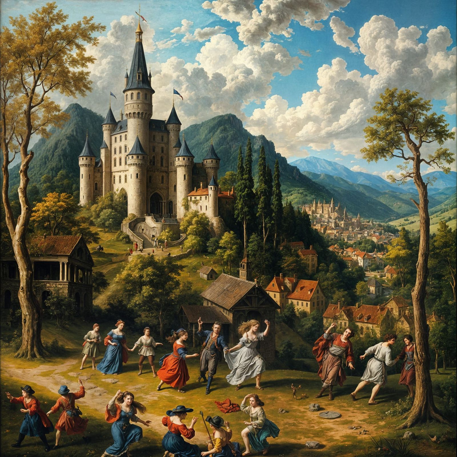 Baroque Landscape Painting with Dancing Figures
