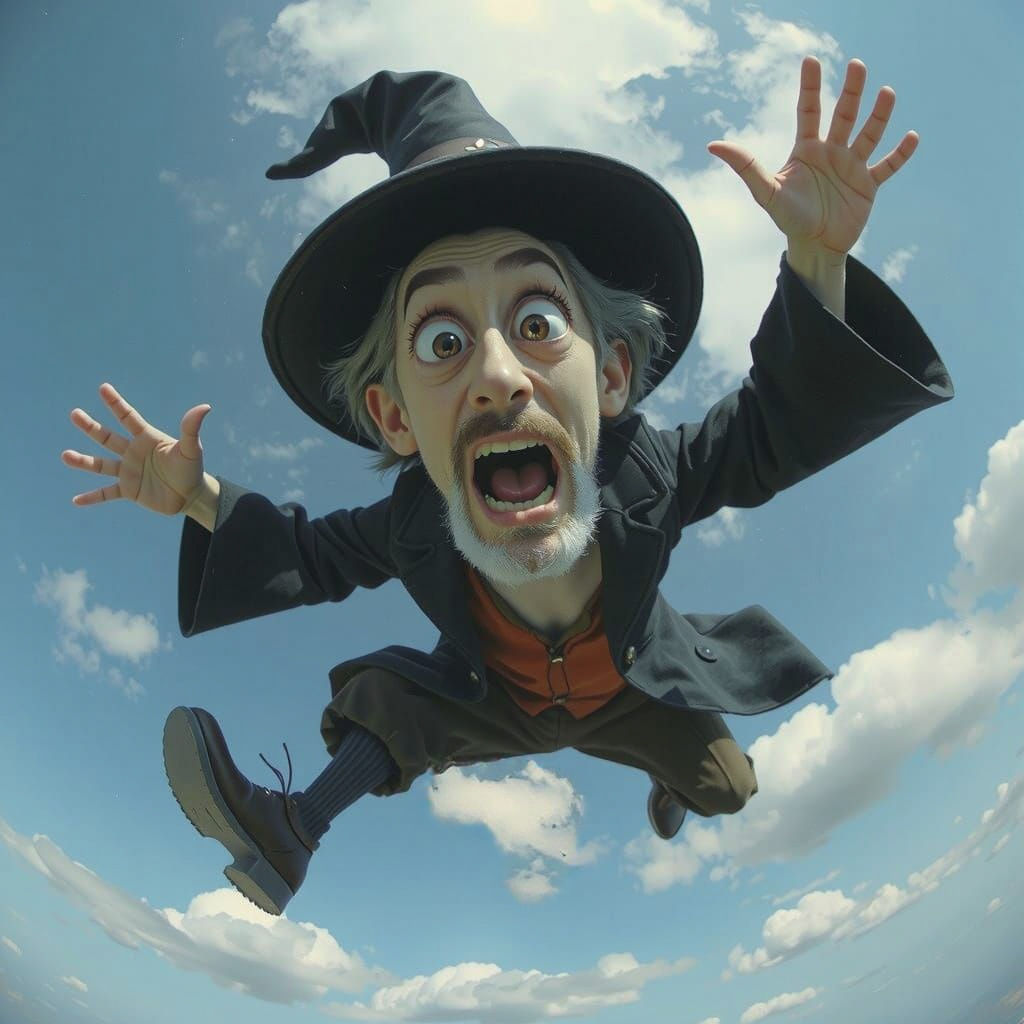 Wizard's Descent: Fisheye View of Fear in Burtonesque Style