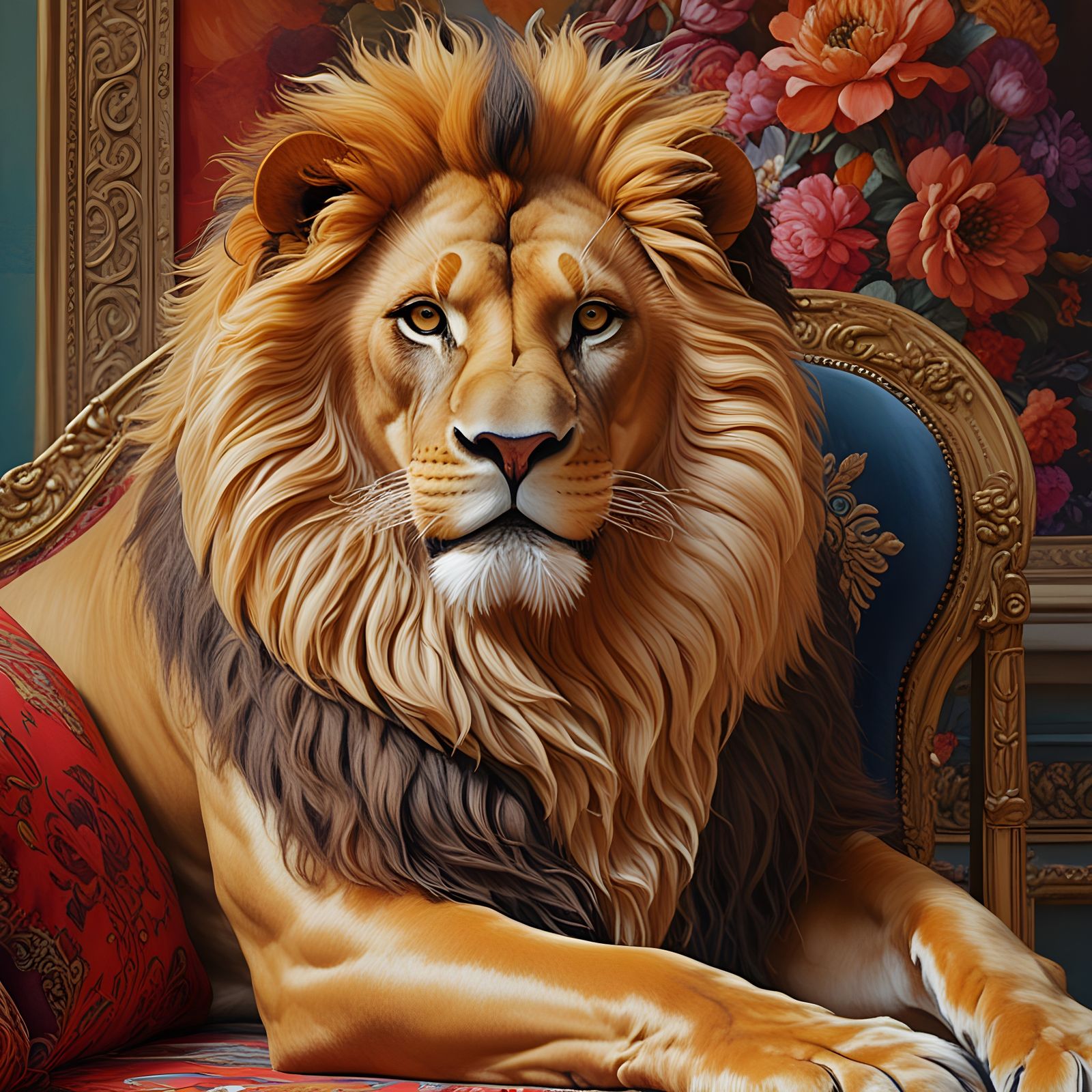 Regal Lion in Artistic Impasto