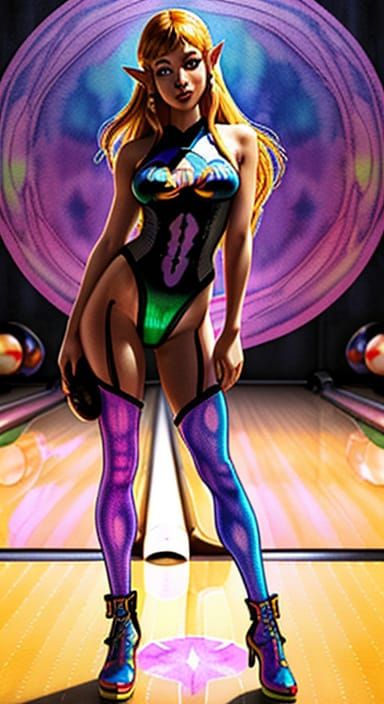 Ethereal Bowling Alley Goddess in Low Poly Art Style