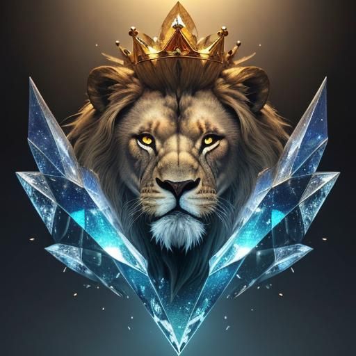 Crystal clear lion with crown