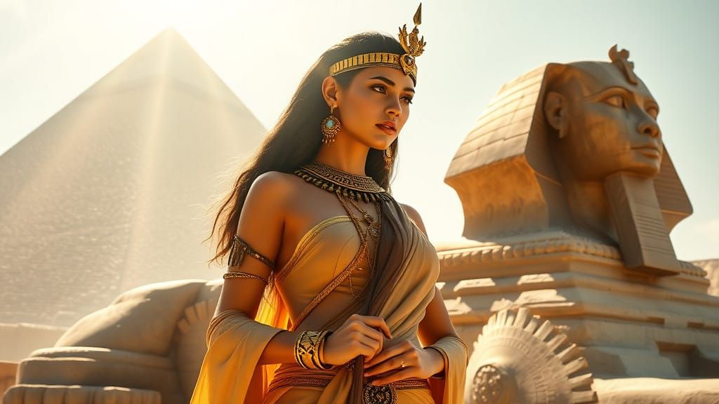 Majestic Egyptian Goddess in Golden Splendor