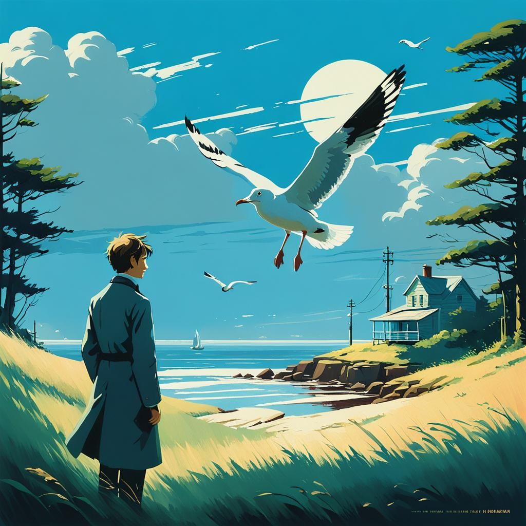 The Seagull: Acrylic Painting in Ghibli Style
