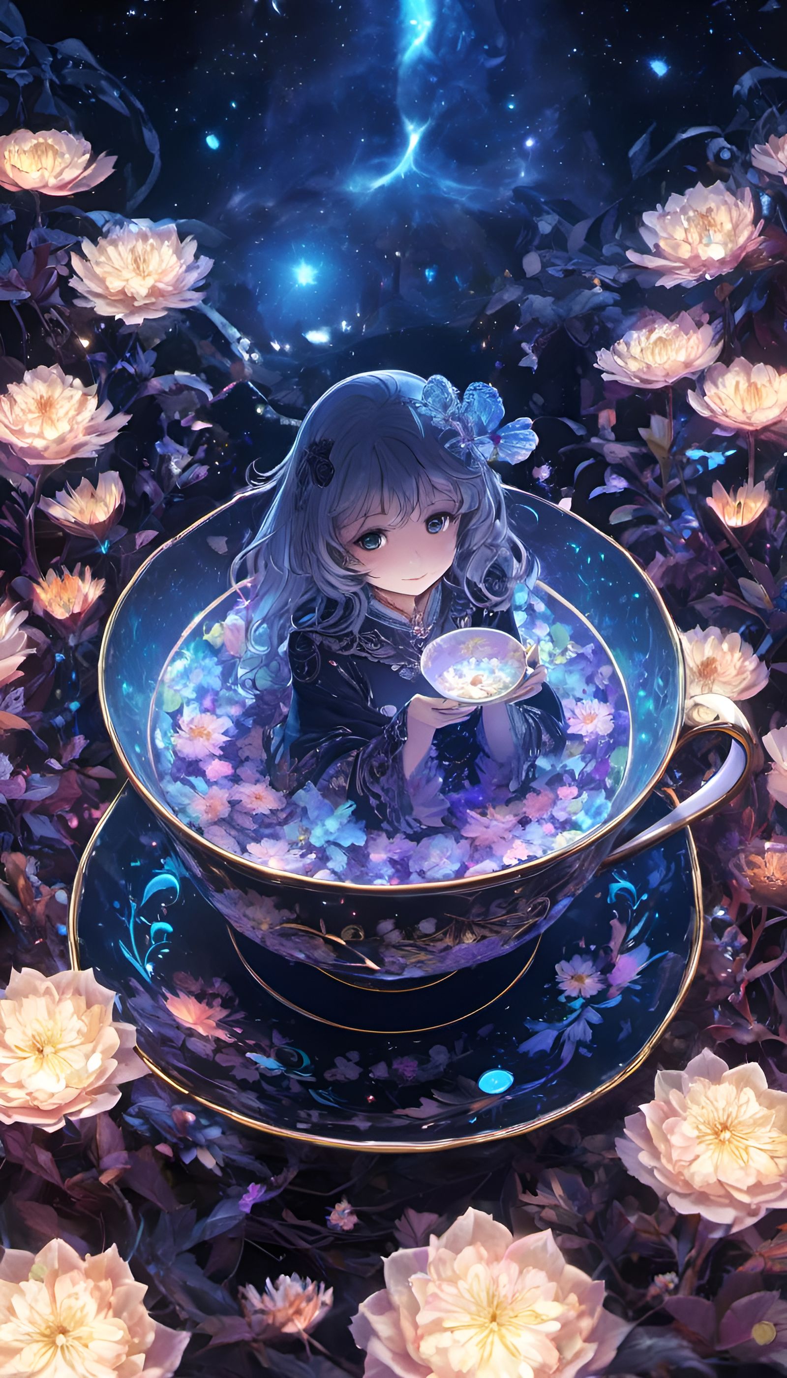 Retro Anime Girl in Bioluminescent Dreamcore Wonderland