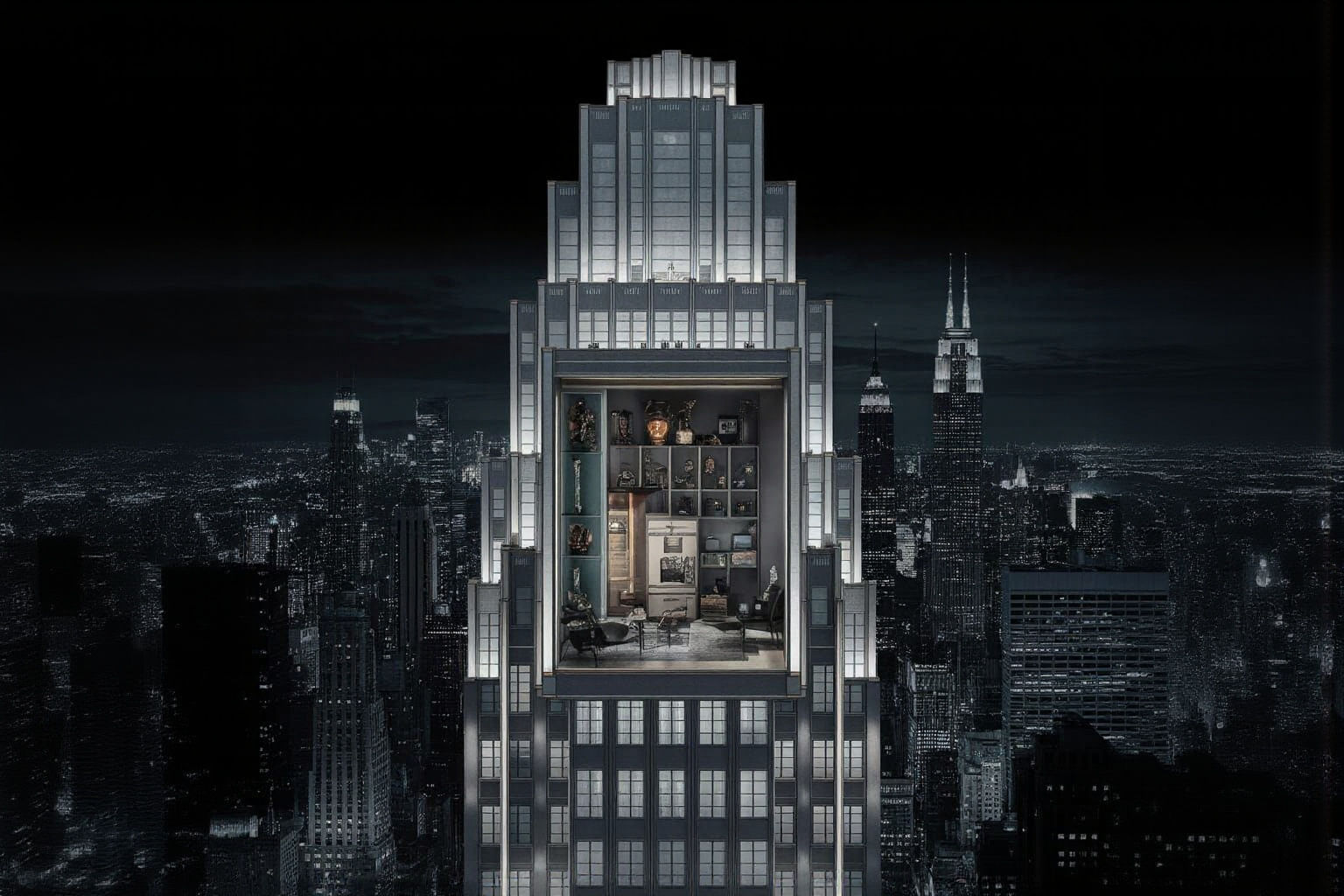 Art Deco Penthouse Command Center with Hidden Lab