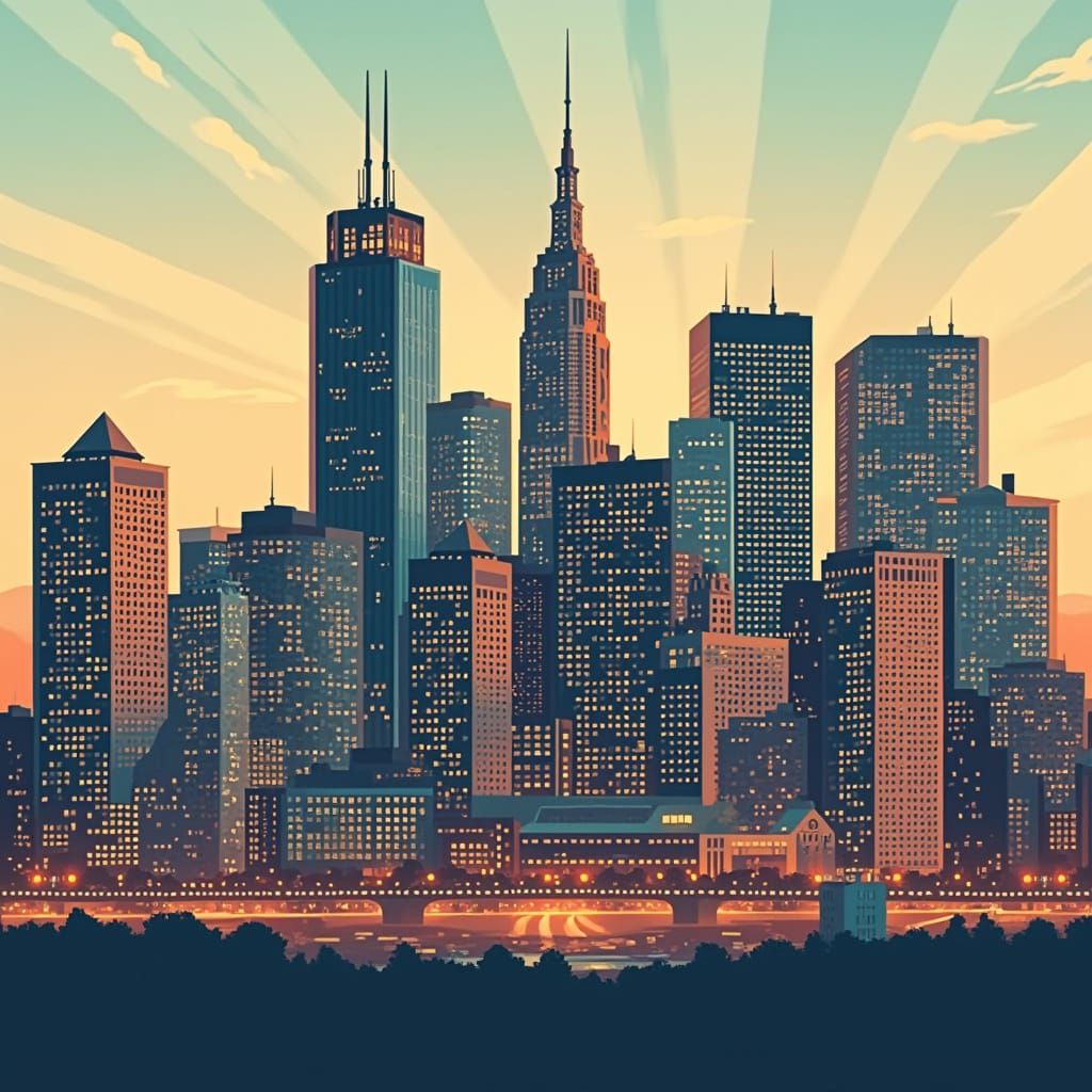 Corporate Memphis Style Cityscape Illustration