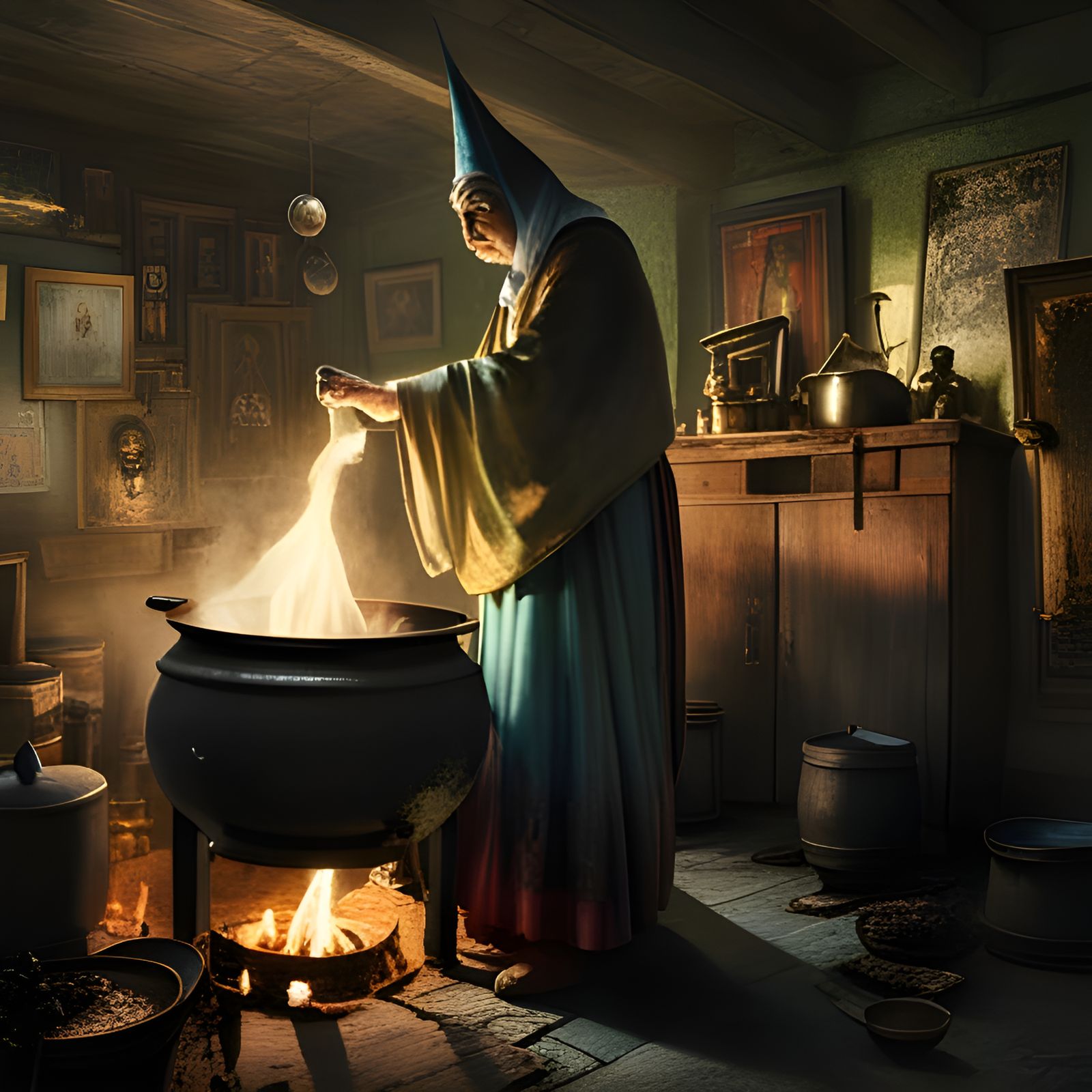 Eerie Witch Brews Potion in Hyperdetailed Fantasy Art