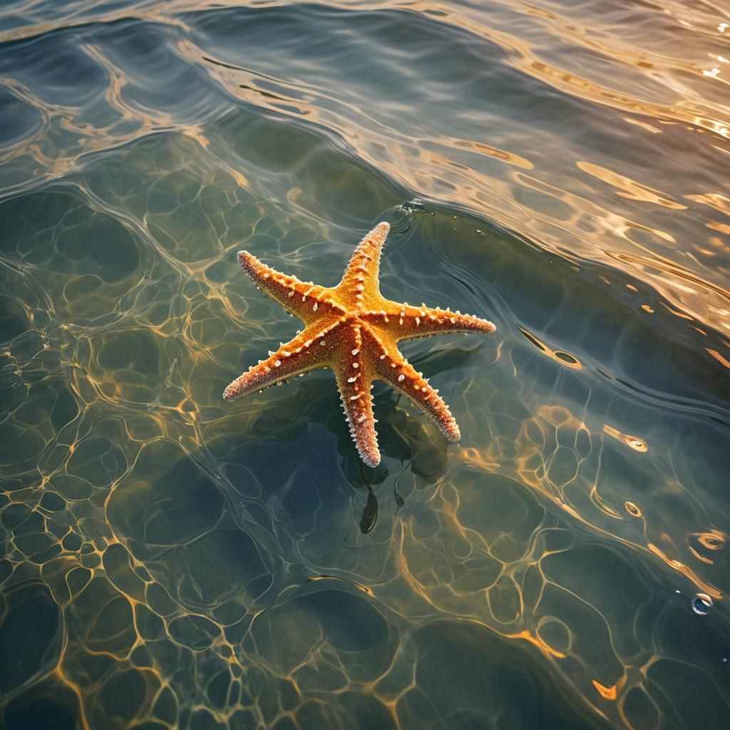 Rainbow Starfish in Upside-Down Ocean: Surreal Macro Photo