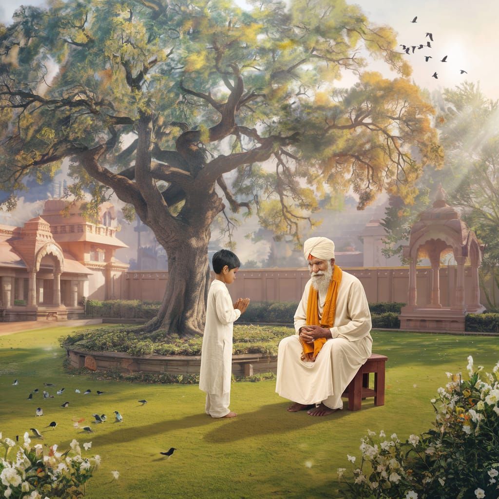 Serene Ashram Garden in Morning Light