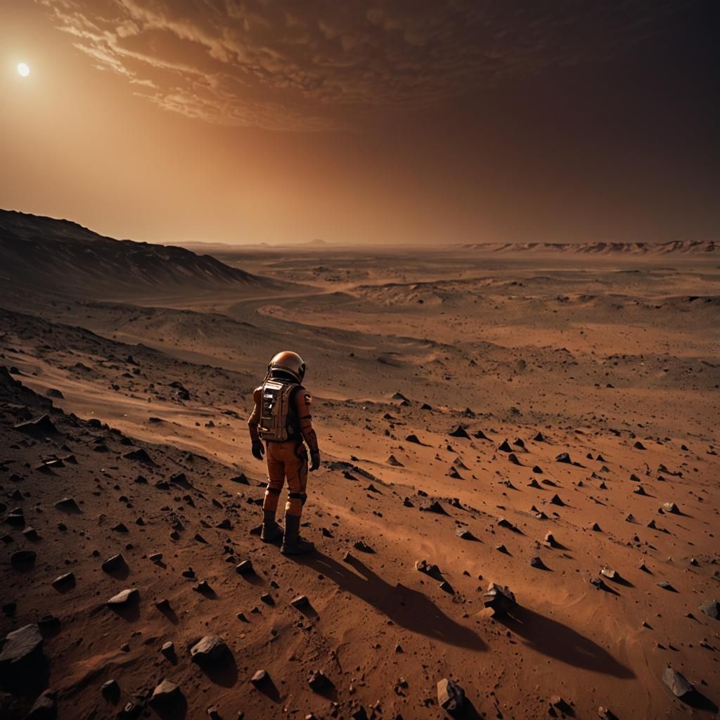 Astronaut Silhouette on Mars in Cinematic Style