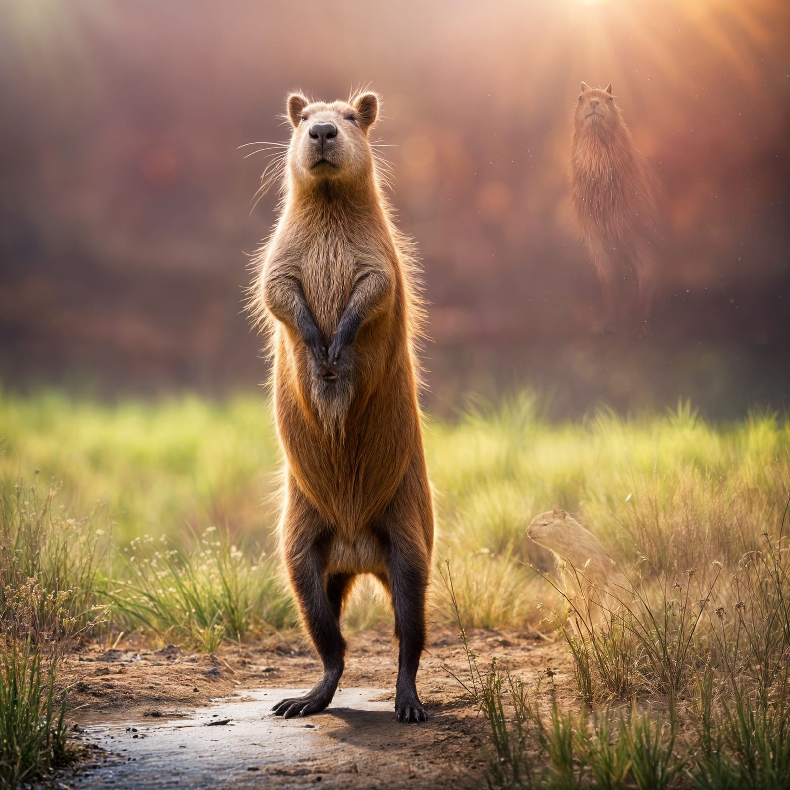 Hyperrealistic Slender Capybara Posing for a Photo