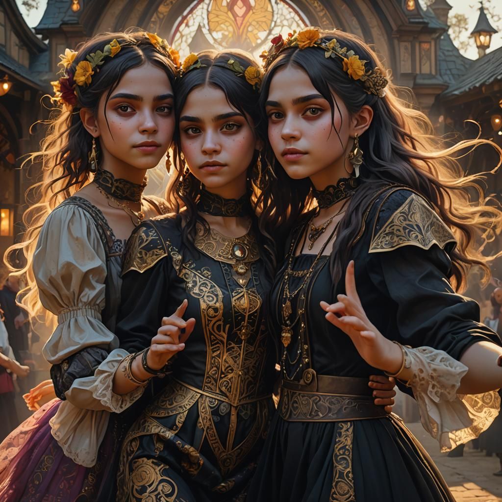 Chicas jóvenes góticas bailando con sus amigos en las fiesta...