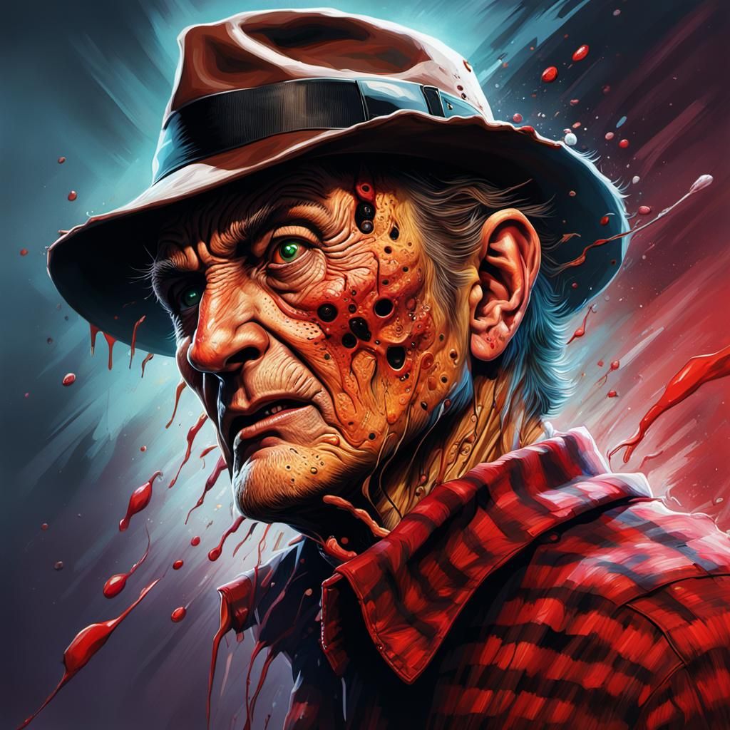 Hyperrealistic Freddy Krueger Splash Art Portrait