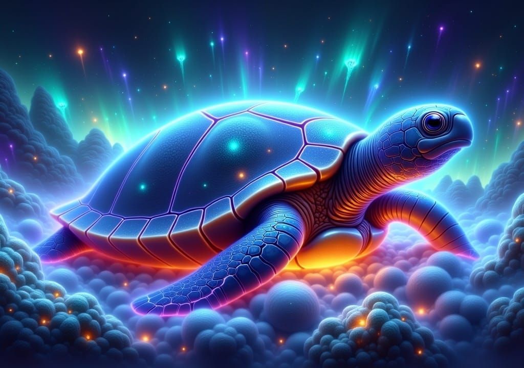 Bioluminescent Turtle Shell Radiating Energy in Ethereal Mis...