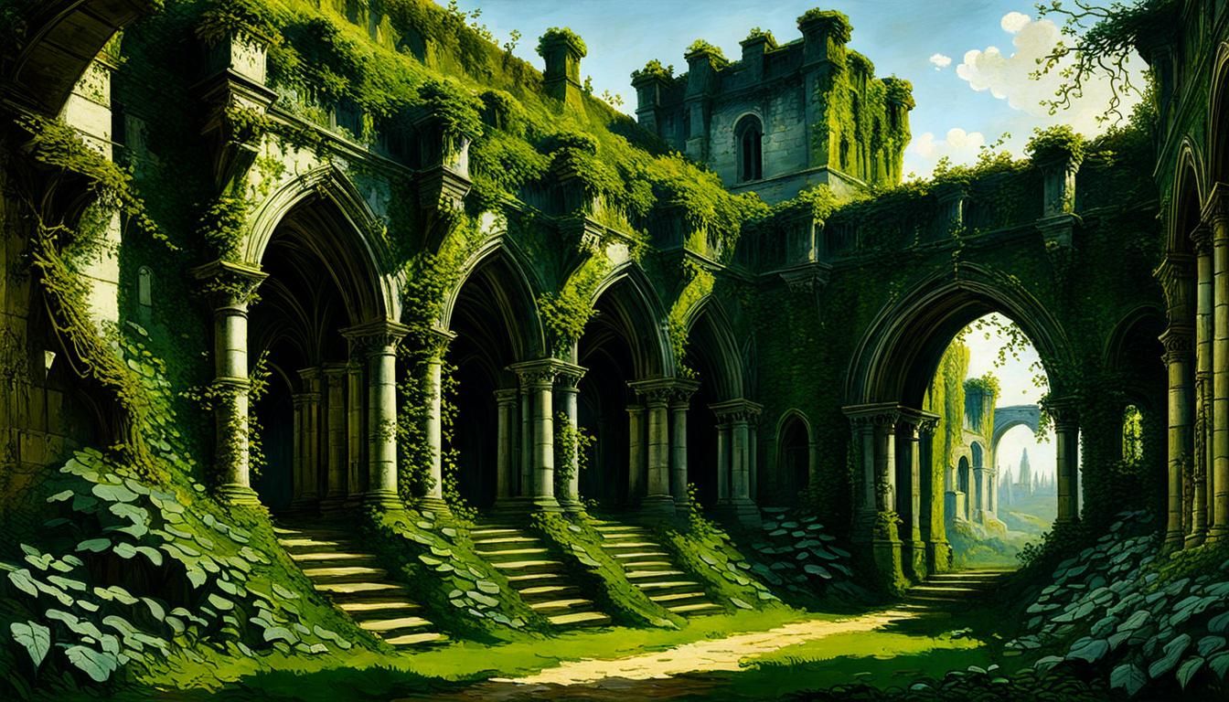 Overgrown Medieval City in Barbizon School Style