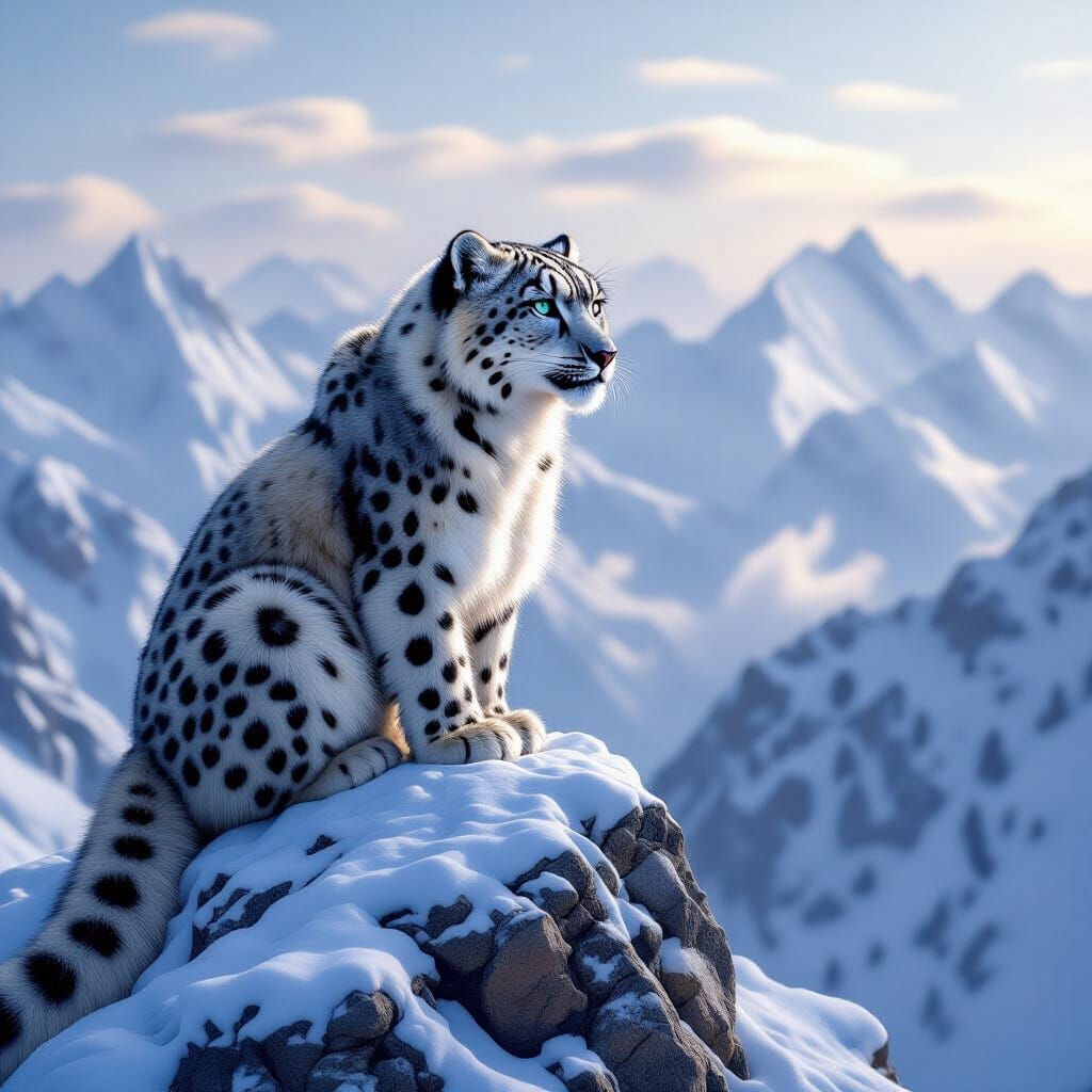 Snow Leopard on Himalayan Peak, Ultra-Realistic