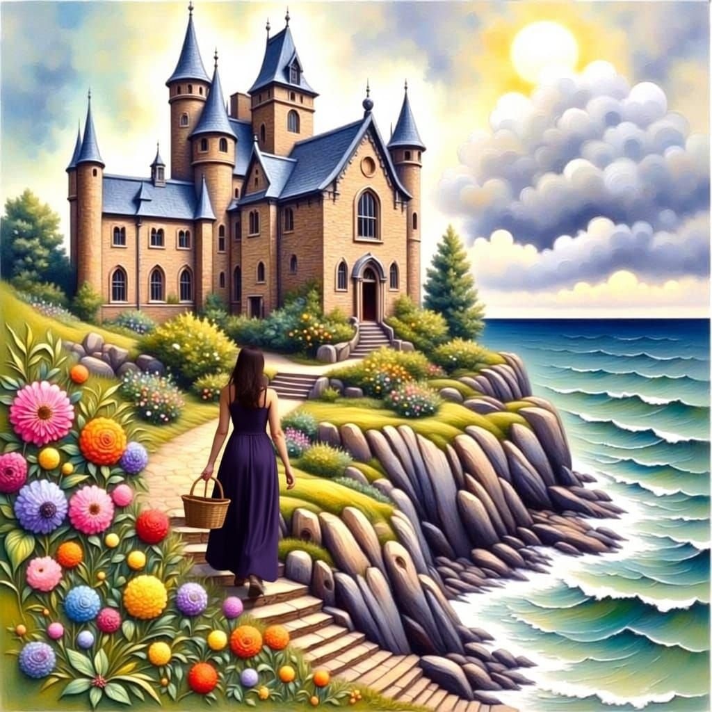 Majestic Crumbling Castle on Stormy Sea