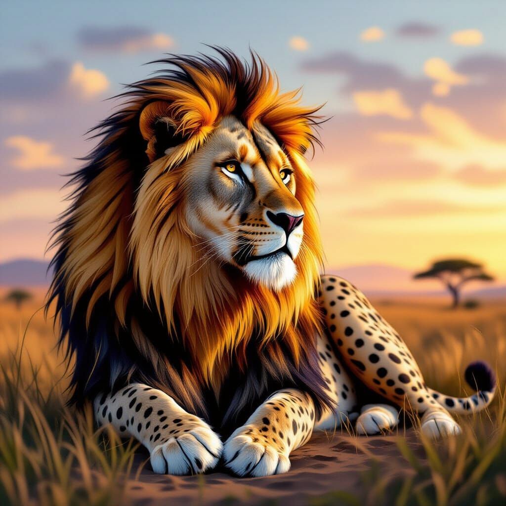 Surreal Lion With Cheetah Overlay On Savanna