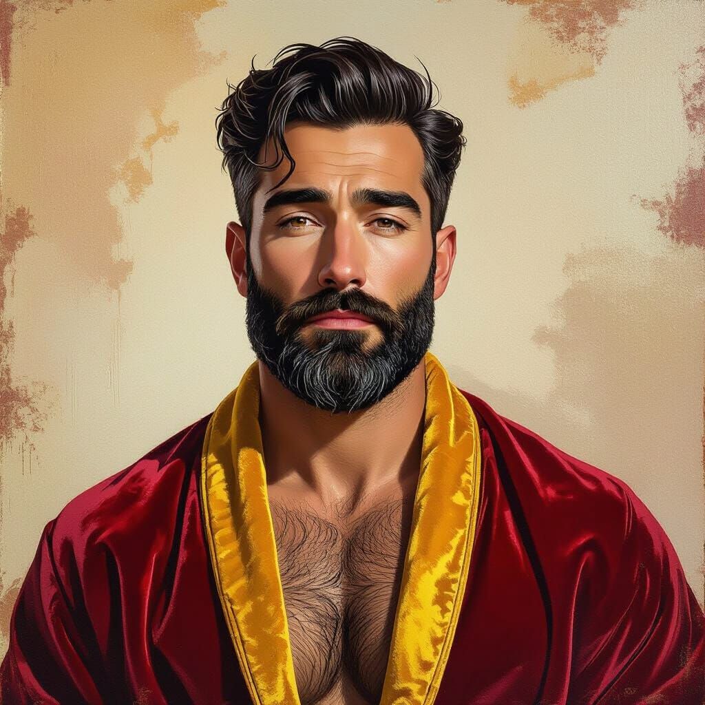 Handsome Aged Man in Velvet Robe Portrait