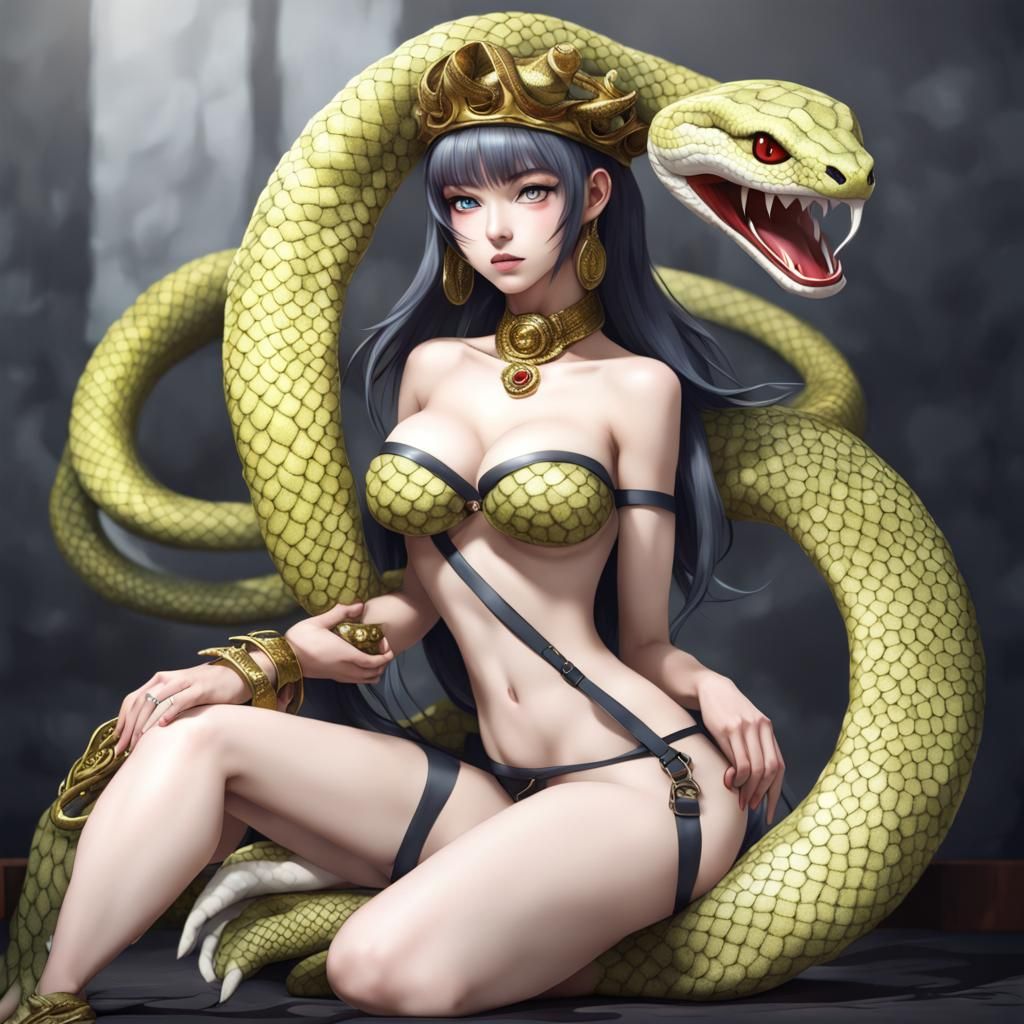 Anime Serpent Girl with Snake Crown in 3D