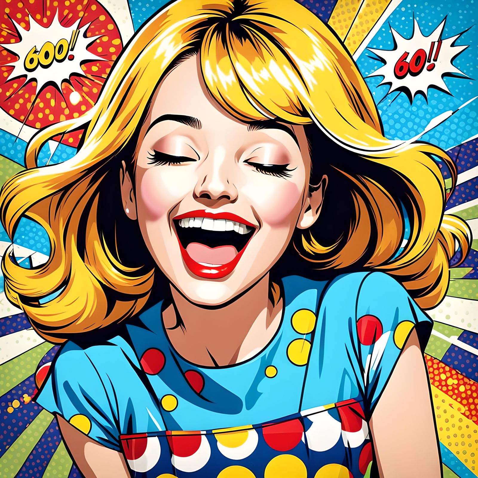 Laughing Woman in Pop Art Style, 60s Vibe