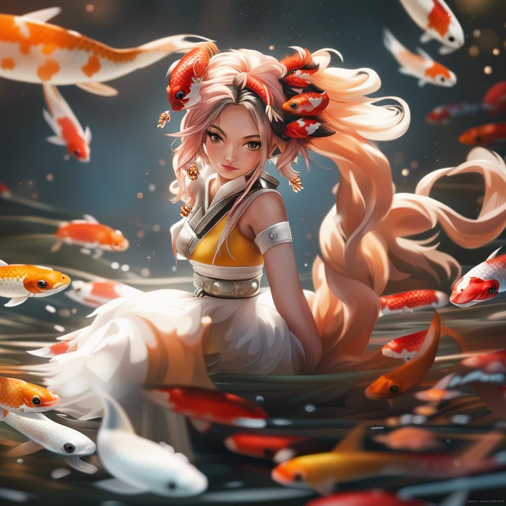 Koi Goddess Portrait in Realistic Style