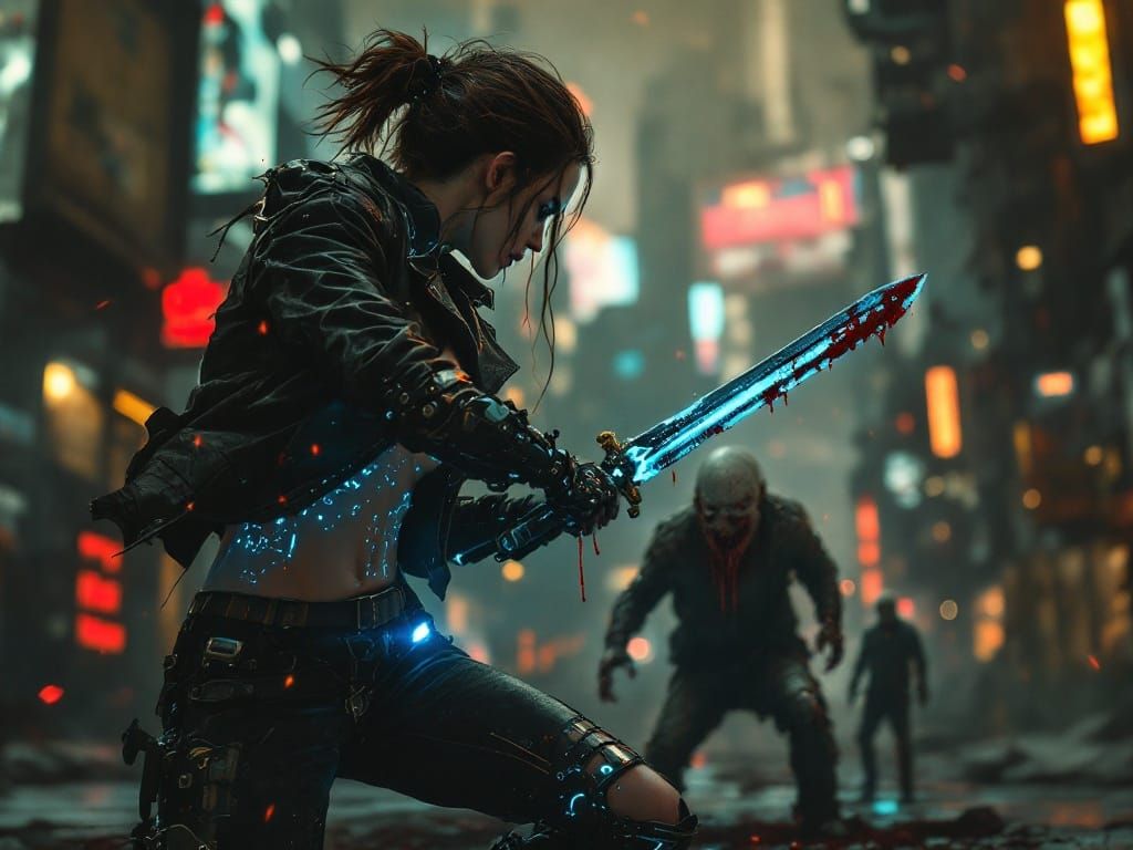 Cybernetic Warrior Engages Post-Apocalyptic Foe in Dark City