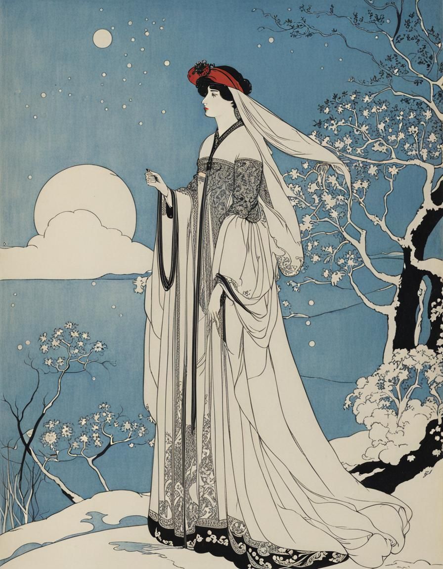 Elegant Art Nouveau Figure Drawing